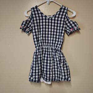 Abercrombie Kids Black and White Checkered Dress with Pink Floral Details